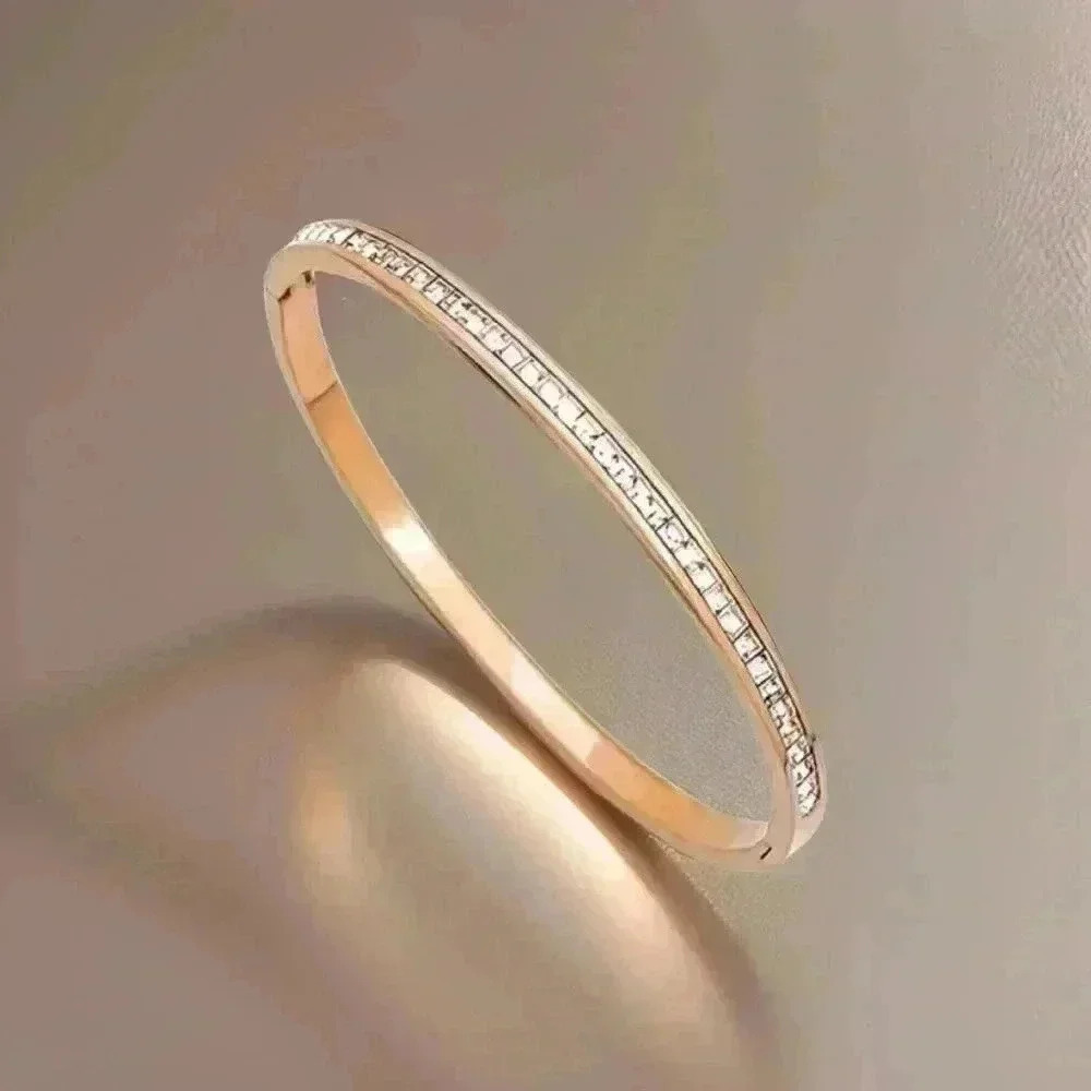 Rose Golden Inlaid Zircon Rhinestones Bangle